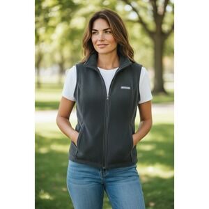 Columbia Black Zip Vest XL Stand Collar Pockets Logo Accent Casual Gorpcore